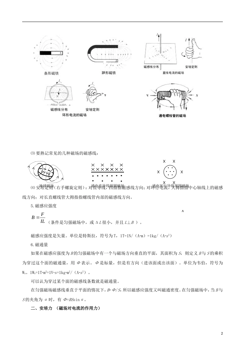 高考物理一轮复习 专题8.1 磁场的描述 磁场对电流的作用教学案 新人教版-新人教版高三全册物理教学案_第2页