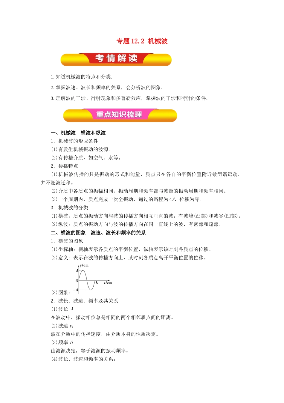 高考物理一轮复习 专题12.2 机械波教学案-人教版高三全册物理教学案_第1页