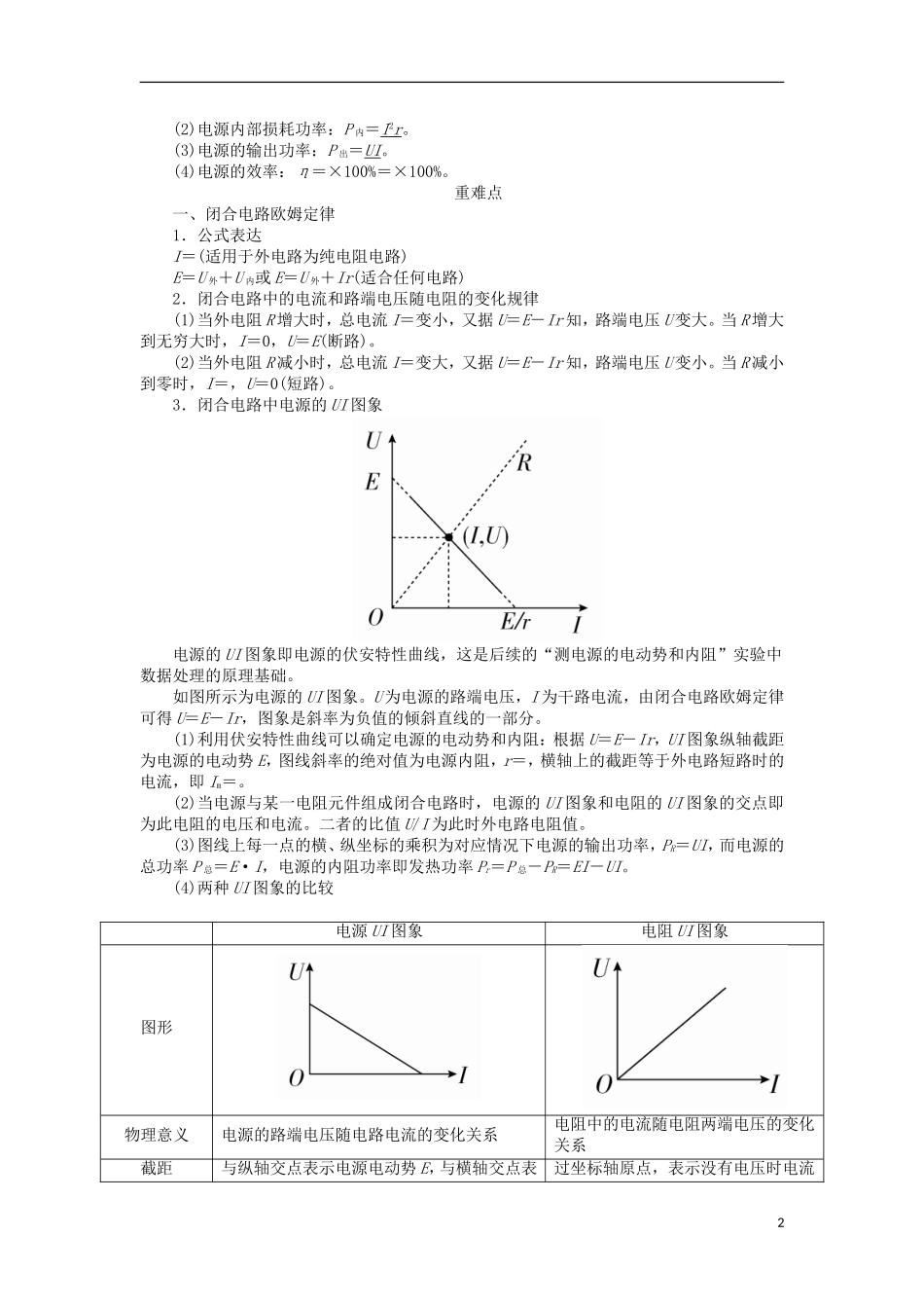 高考物理一轮复习 专题八 恒定电流 考点二 闭合电路欧姆定律教学案（含解析）-人教版高三全册物理教学案_第2页