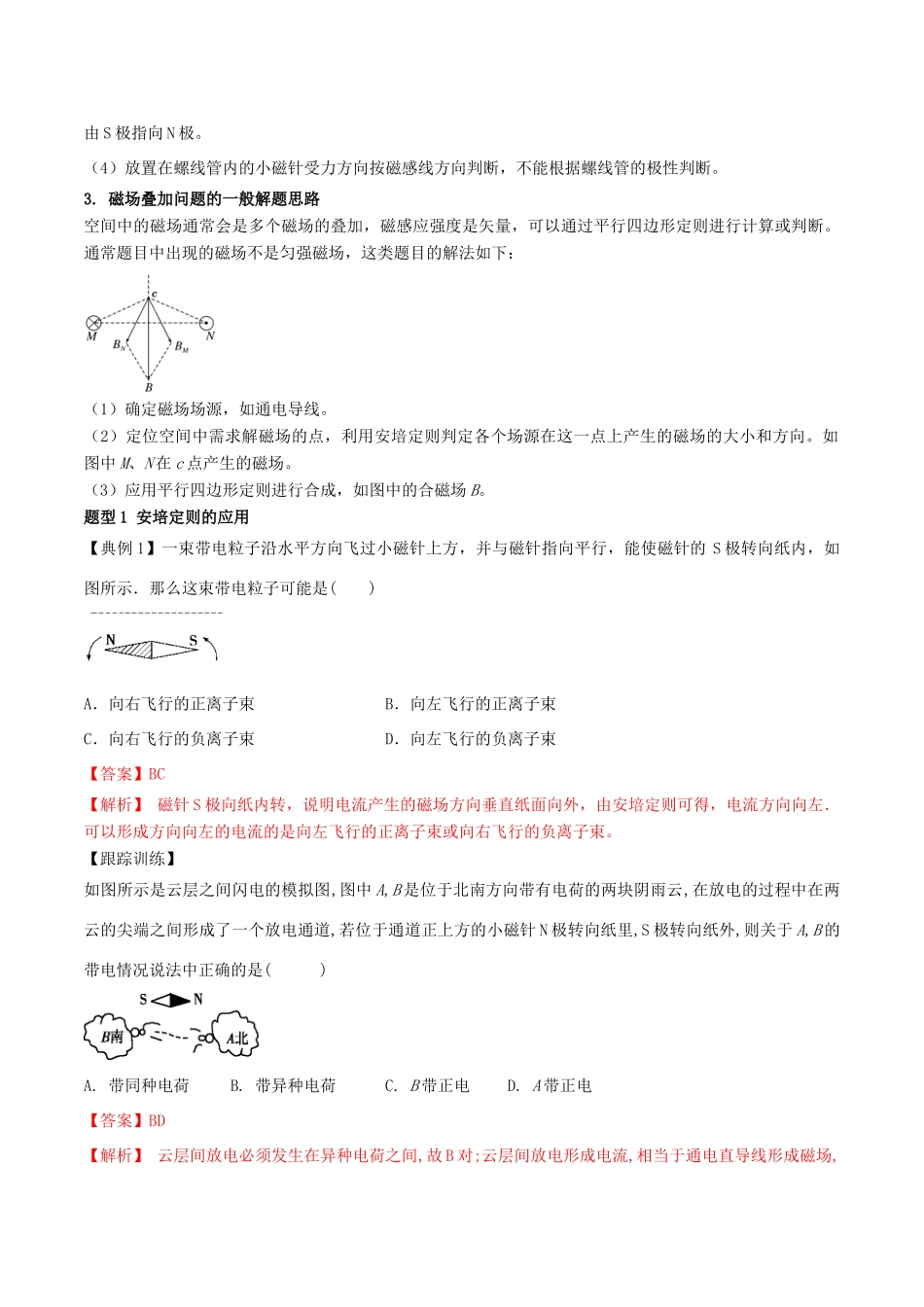 高考物理一轮复习 热点题型 专题3.1 安培定则的应用与磁场的叠加学案-人教版高三全册物理学案_第2页