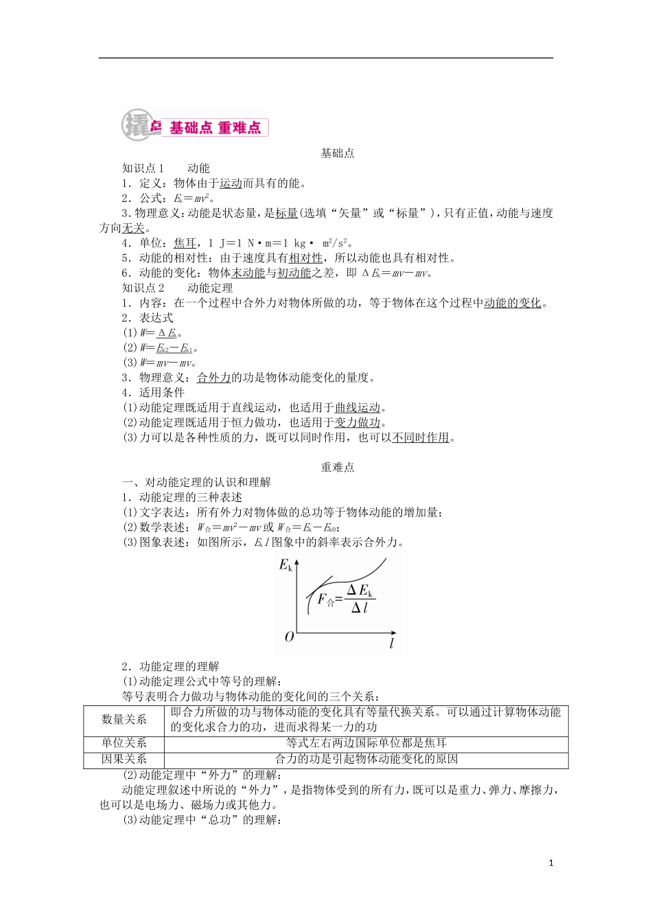 高考物理一轮复习 专题六 机械能及其守恒定律 考点二 动能定理及其应用教学案（含解析）-人教版高三全册物理教学案_第1页