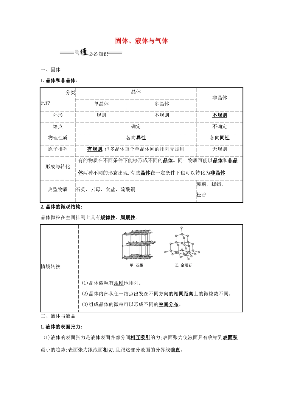高考物理一轮复习 热学 第2讲 固体、液体与气体学案（选修3-3）-人教版高三选修3-3物理学案_第1页