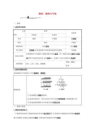 高考物理一轮复习 热学 第2讲 固体、液体与气体学案（选修3-3）-人教版高三选修3-3物理学案