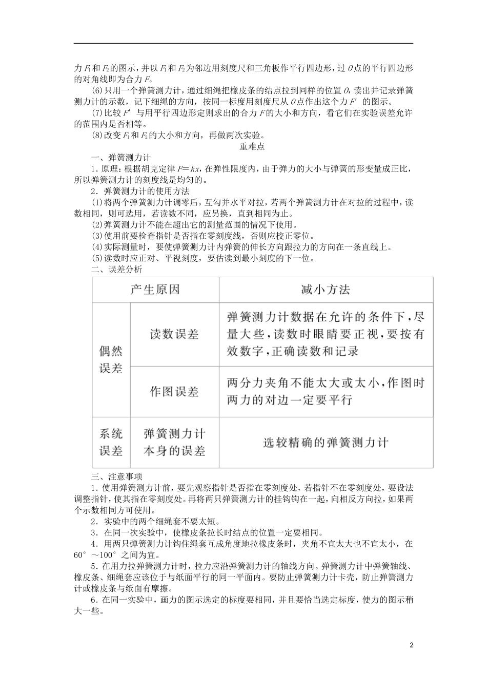高考物理一轮复习 专题十二 实验与探究 考点一 力学实验 实验三 验证力的平行四边形定则教学案（含解析）-人教版高三全册物理教学案_第2页