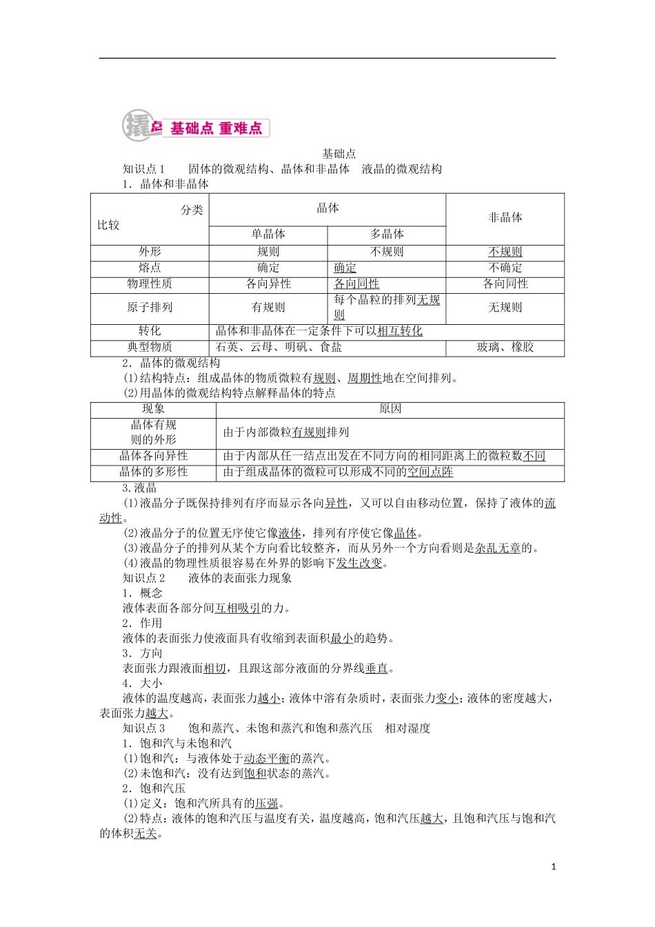 高考物理一轮复习 专题十三 热学 考点二 固体、液体和气体教学案（含解析）-人教版高三全册物理教学案_第1页