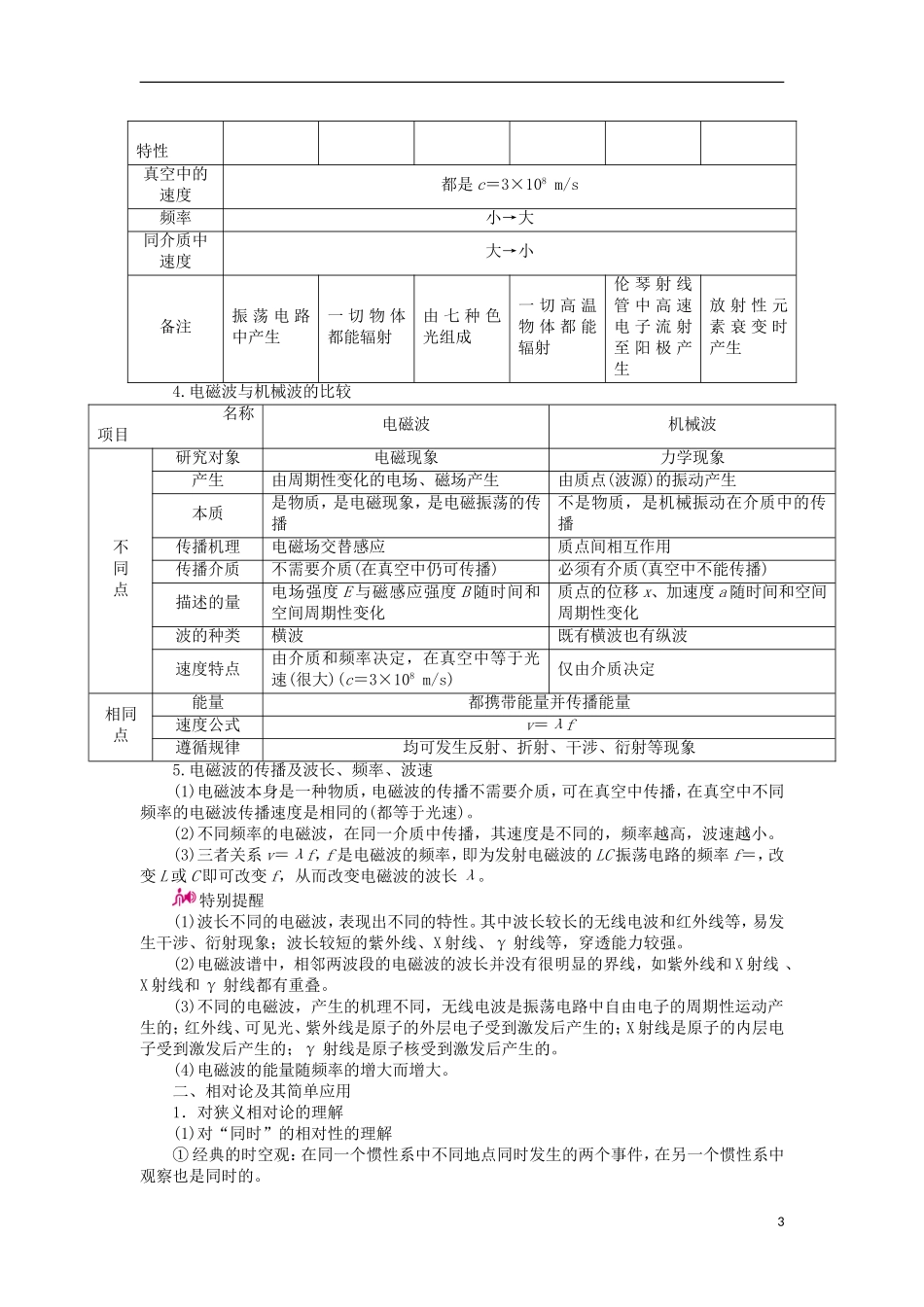 高考物理一轮复习 专题十四 机械振动、机械波、光学、电磁波、相对论 考点四 电磁波 相对论教学案（含解析）-人教版高三全册物理教学案_第3页