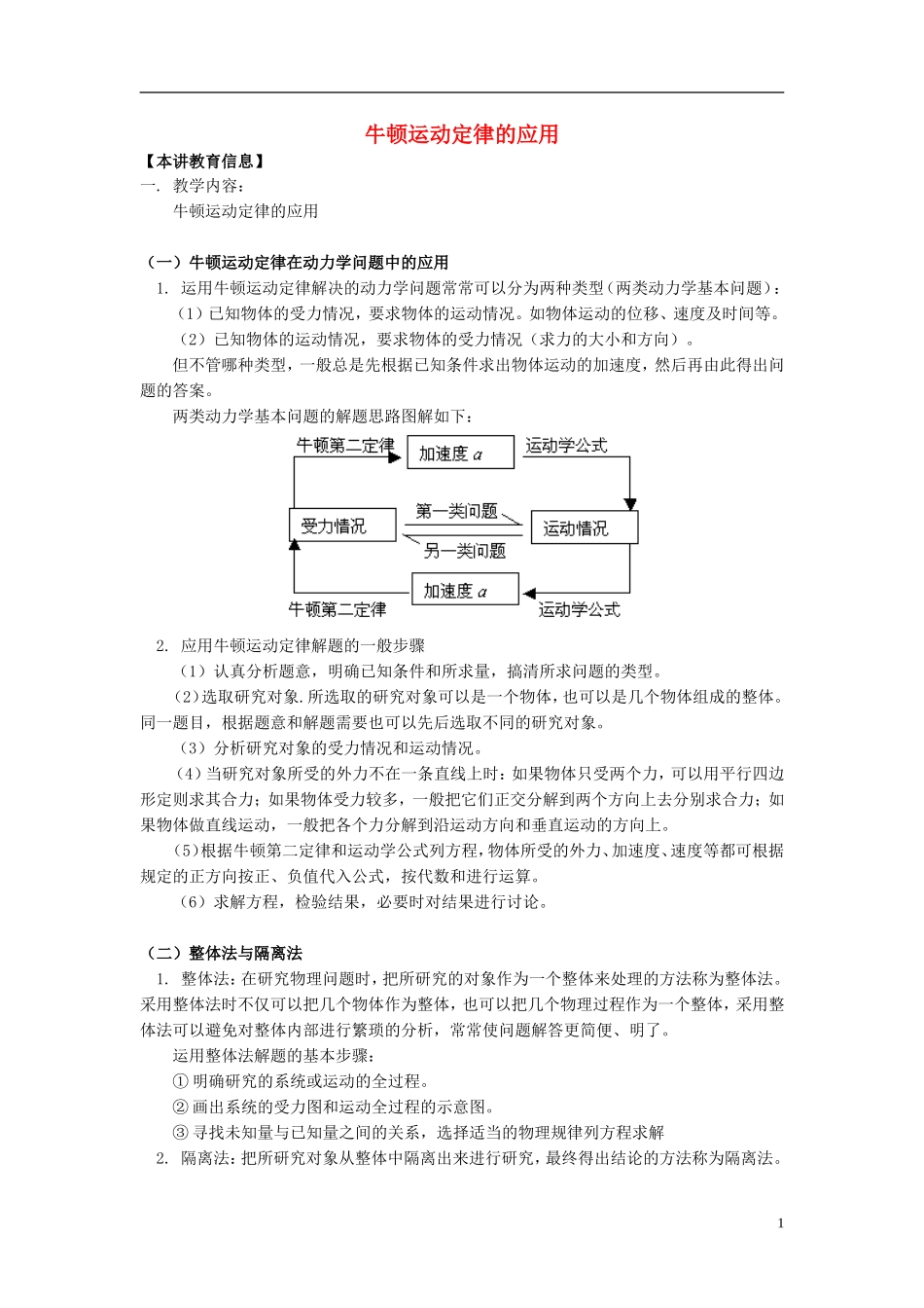 高考物理第一轮复习 专题 牛顿运动定律的应用学案 鲁科版-鲁科版高三全册物理学案_第1页