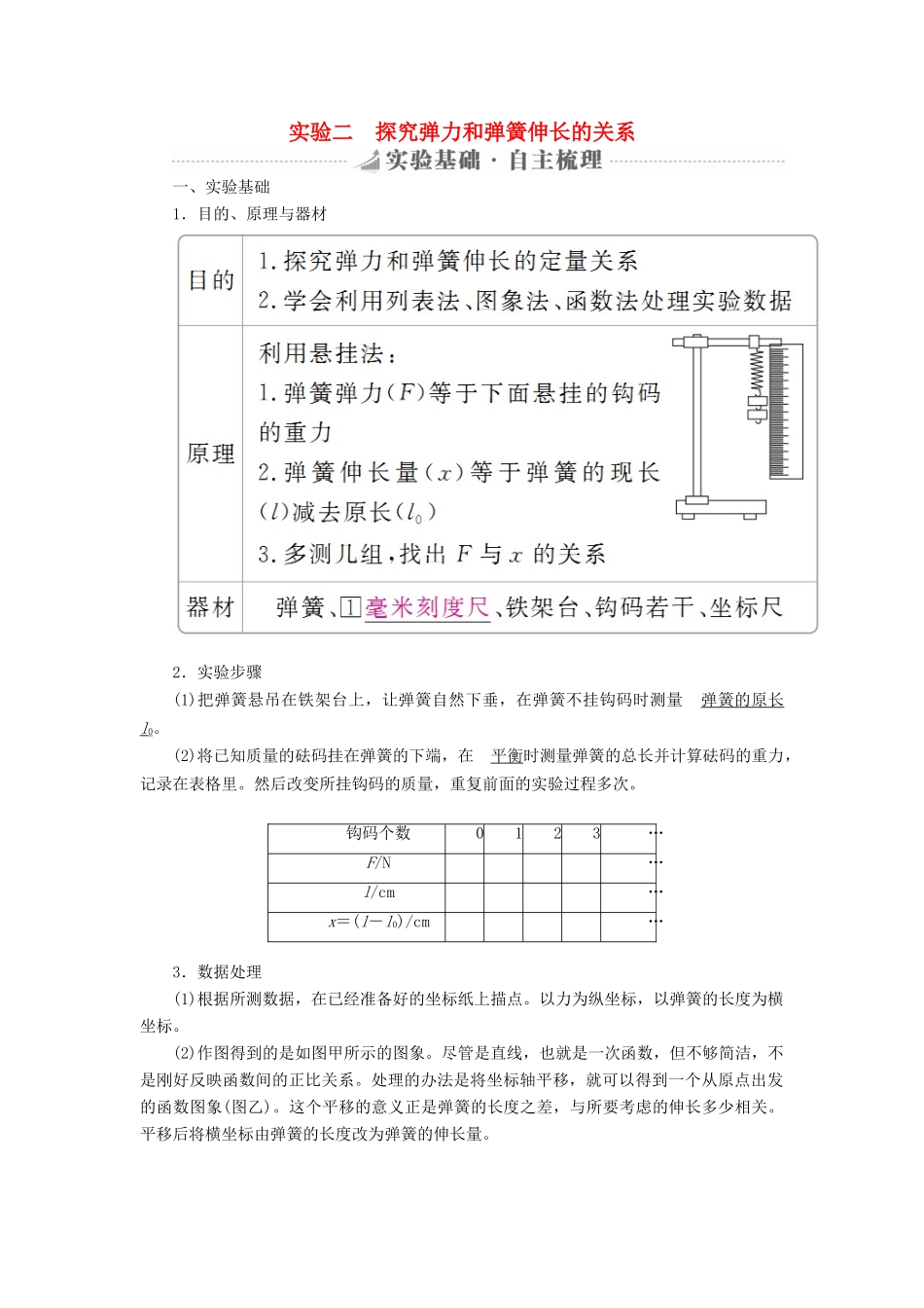 高考物理总复习 实验创新增分 专题二 探究弹力和弹簧伸长的关系学案-人教版高三全册物理学案_第1页