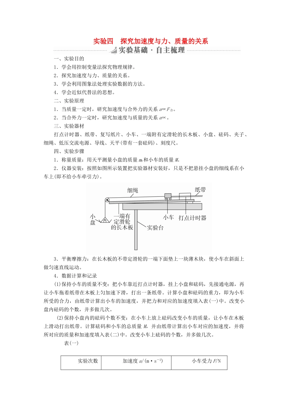 高考物理总复习 实验创新增分 专题四 探究加速度与力、质量的关系学案-人教版高三全册物理学案_第1页