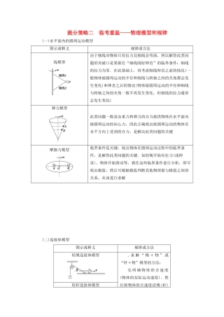高考物理总复习 提分策略二 临考重温——物理模型和规律学案-人教版高三全册物理学案