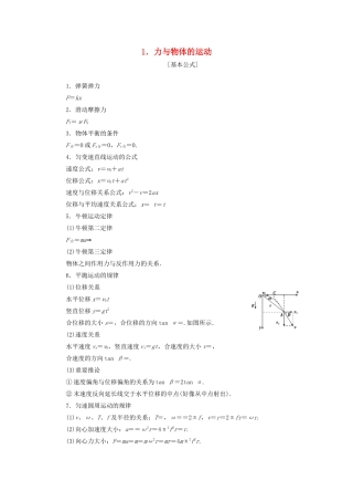 高考物理总复习 提分策略一 临考必记1 力与物体的运动学案-人教版高三全册物理学案