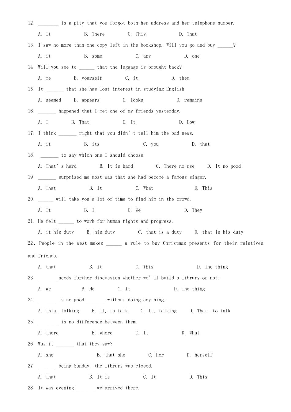 高考英语 it和there be的单项选择素材 新人教版_第2页