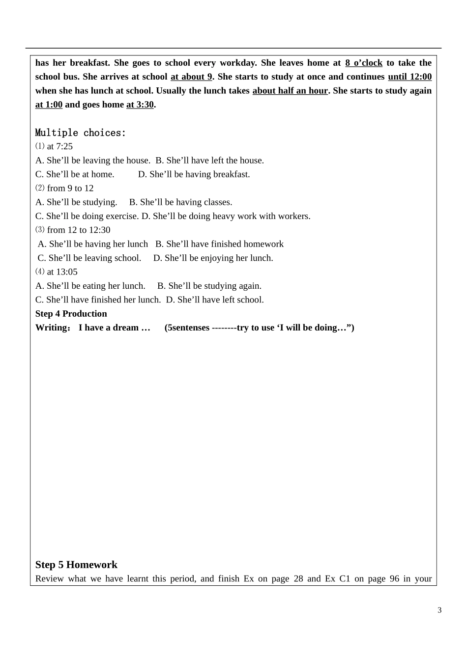 高考英语 wish you were here-Future continuous Tense(M2U2)学案_第3页