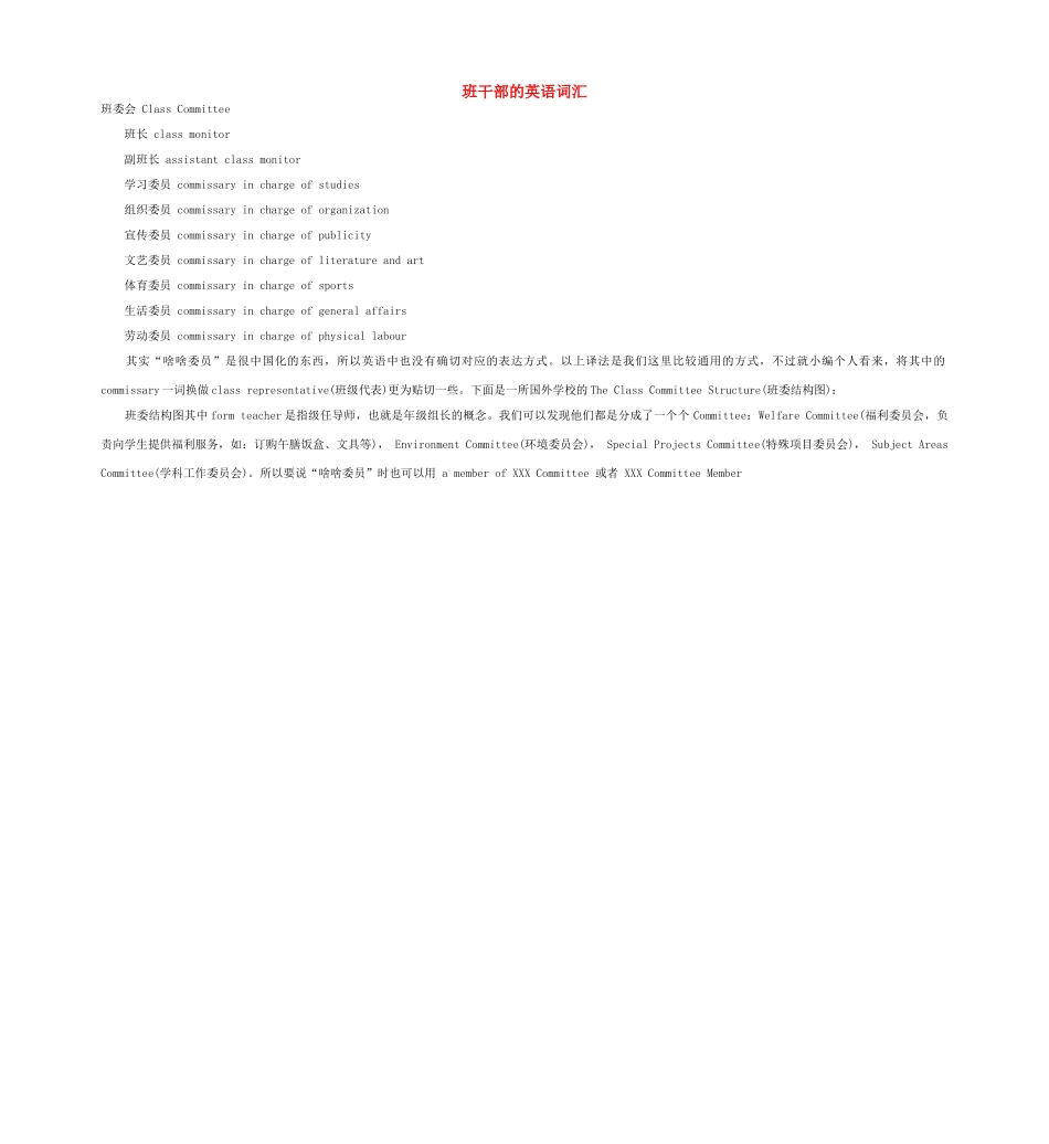 高考英语 班干部的英语词汇素材_第1页