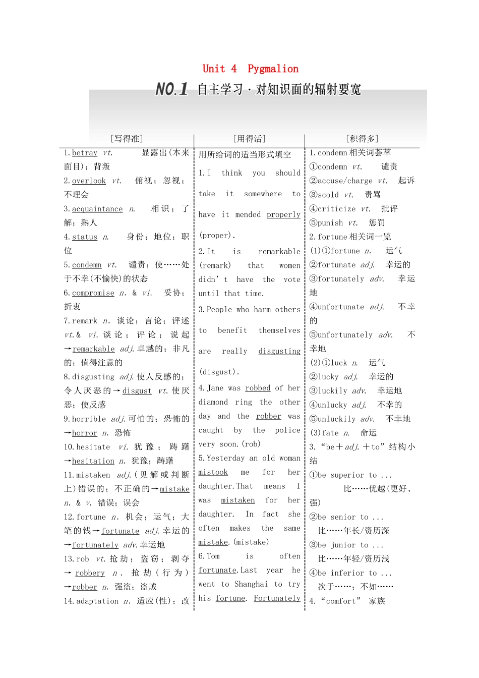 高考英语一轮复习 Unit 4 Pygmalion导学案 新人教版选修8-新人教版高三选修8英语学案_第1页