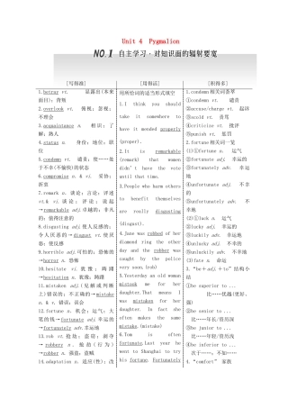 高考英语一轮复习 Unit 4 Pygmalion导学案 新人教版选修8-新人教版高三选修8英语学案