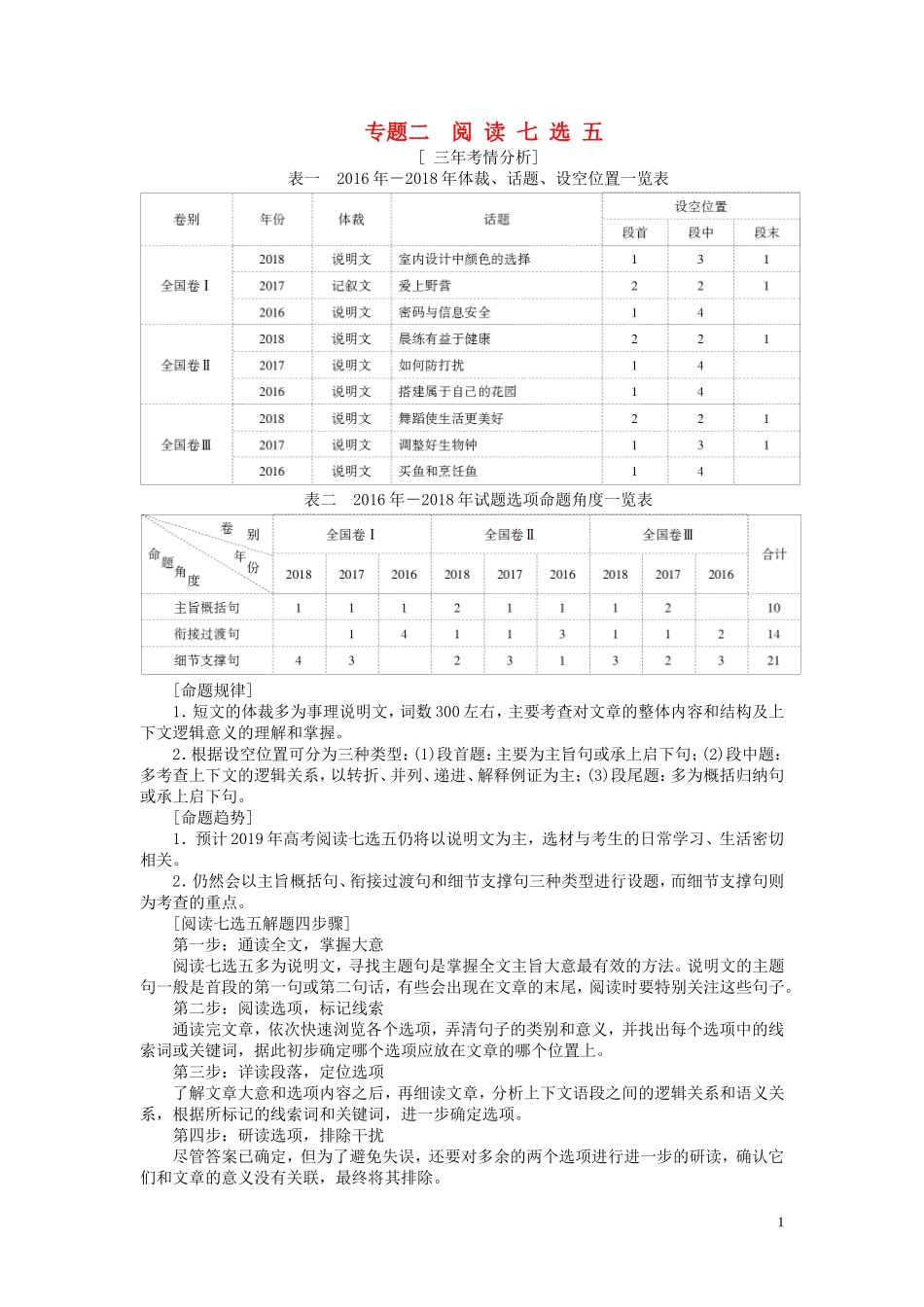 高考英语二轮复习 第1板块 专题2 阅读七选五学案（含解析）-人教版高三全册英语学案_第1页