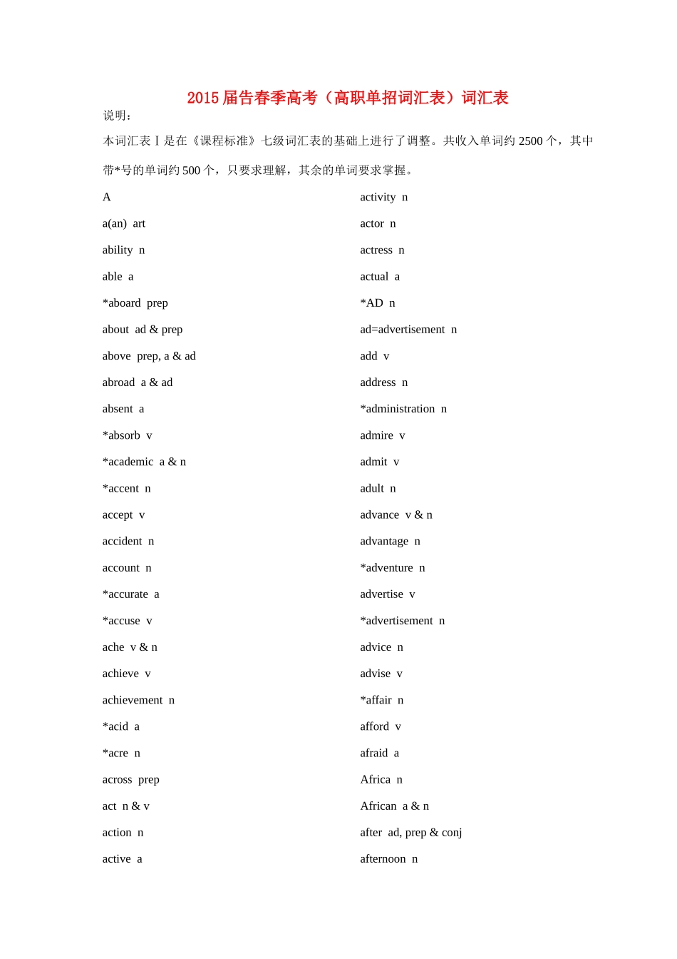 高考英语 高职单招词汇表-人教版高三全册英语素材_第1页