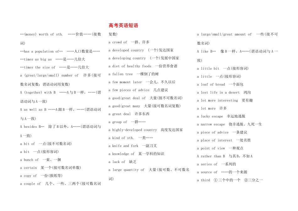 高考英语 必考短语词组素材 新人教版_第1页