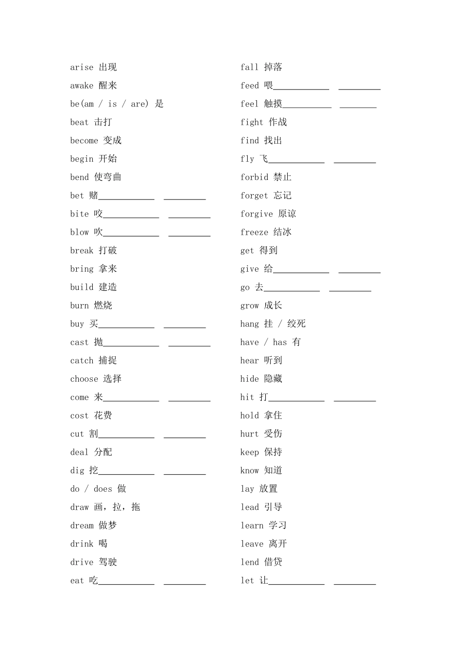 高考英语 不规则动词测试 教学素材_第1页