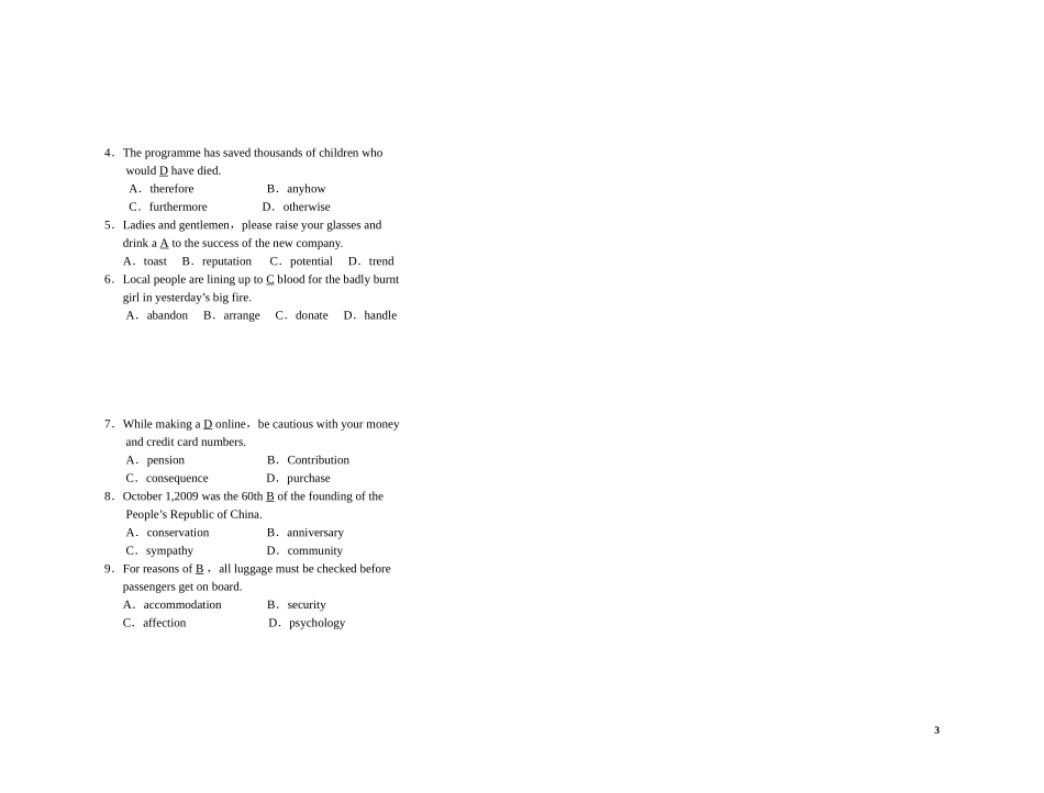 高考英语 Unit 4Sharing（练案+学案） 新人教版选修7_第3页