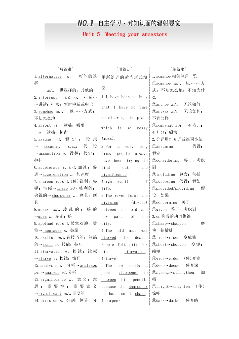 高考英语一轮复习 Unit 5 Meeting your ancestors导学案 新人教版选修8-新人教版高三选修8英语学案_第1页