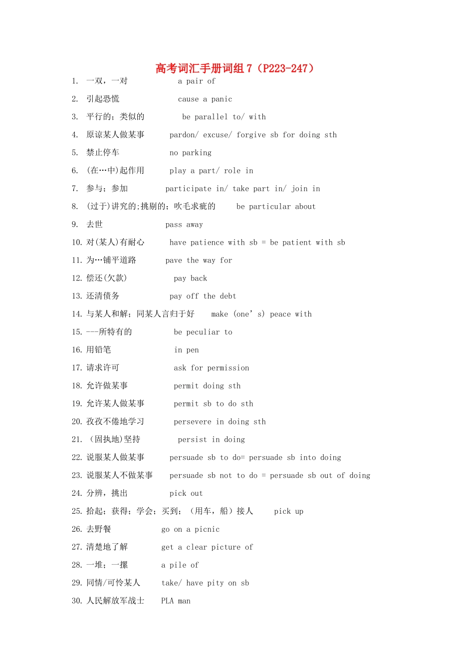 高考英语 词汇手册词组默写7_第1页