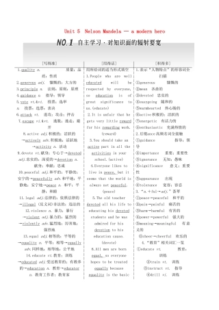 高考英语一轮复习 Unit 5 Nelson Mandela-a modern hero导学案 新人教版必修1-新人教版高三必修1英语学案