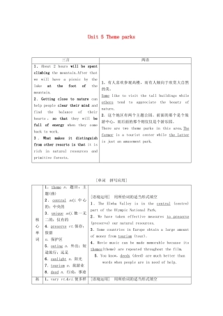 高考英语一轮复习 Unit 5 Theme parks教学案 新人教版必修4-新人教版高三必修4英语教学案