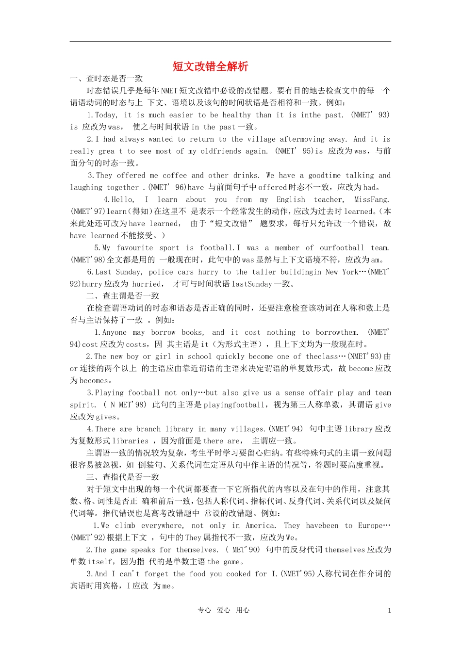 高考英语 短文改错全解析素材_第1页