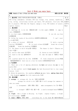 高考英语一轮复习 Unit2 Wish you were here复习学案 牛津译林版必修2-牛津版高三必修2英语学案