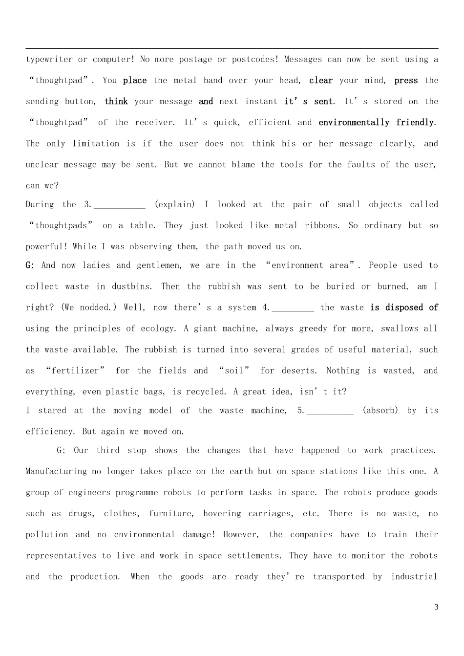 高考英语一轮复习 Unit3 Life in the future导学案 新人教版必修5-新人教版高三必修5英语学案_第3页