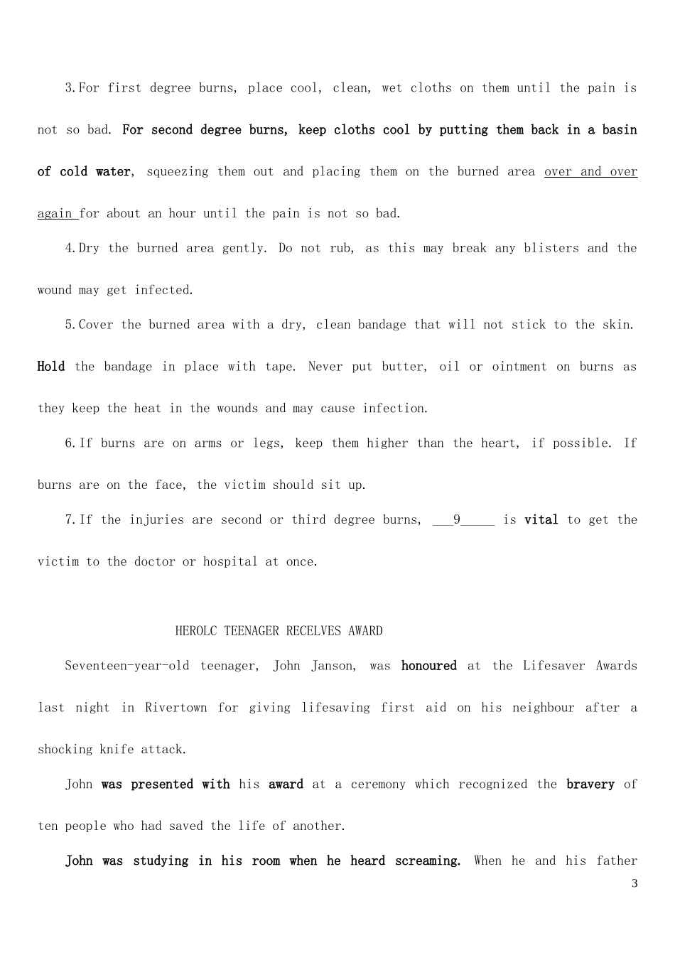 高考英语一轮复习 Unit5 First aid导学案 新人教版必修5-新人教版高三必修5英语学案_第3页