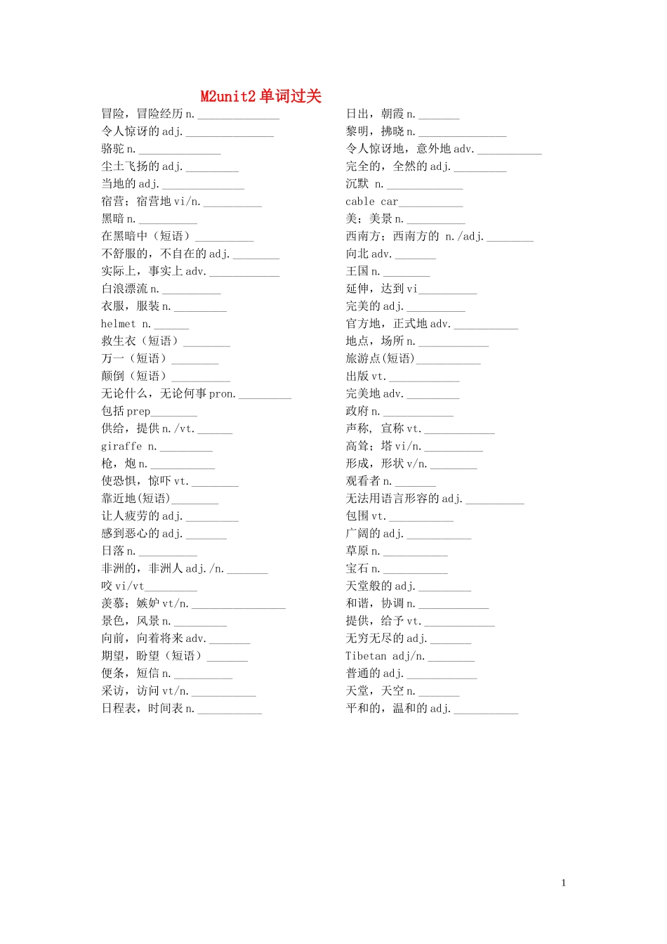 高考英语一轮复习 M2unit2单词过关素材练习 牛津版_第1页