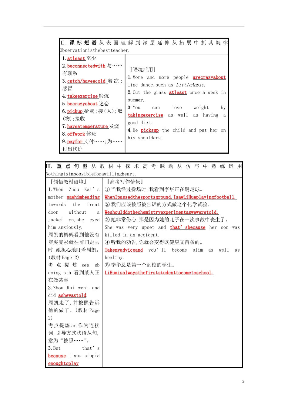 高考英语一轮复习 Module 1 Our Body and Healthy Habits预习案 外研版必修2-外研版高三必修2英语学案_第2页