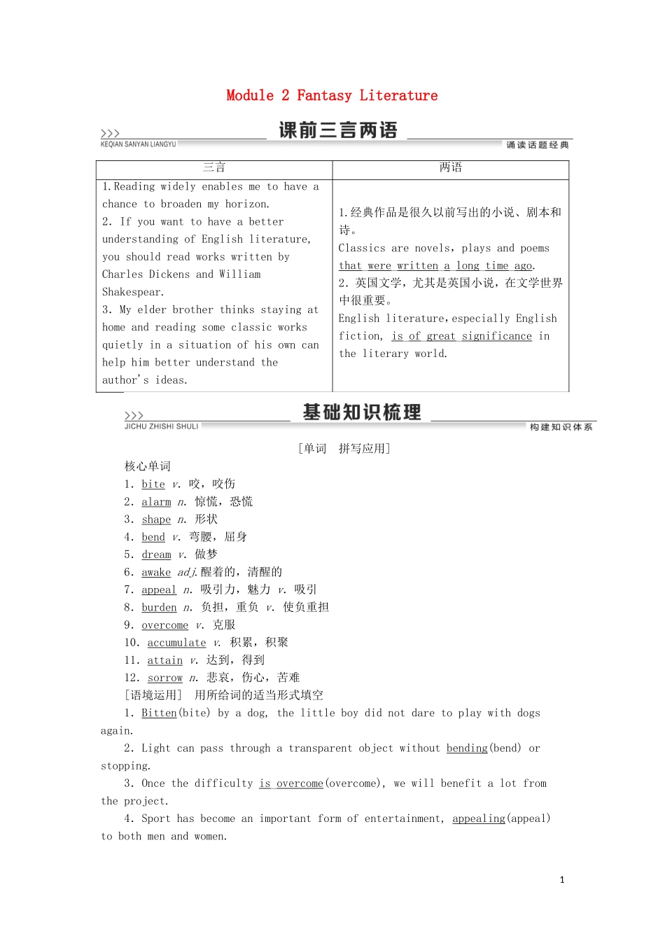 高考英语一轮复习 Module 2 Fantasy Literature学案 外研版选修6-外研版高三选修6英语学案_第1页