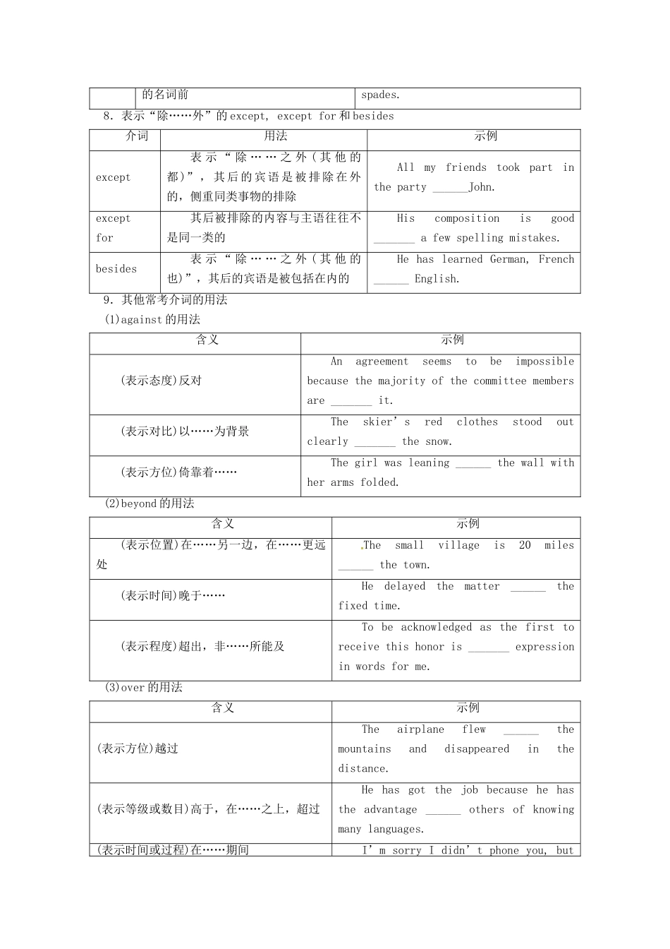 高考英语二轮专题复习 介词和介词短语导学案-人教版高三全册英语学案_第3页