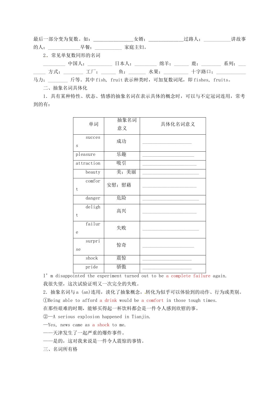 高考英语二轮专题复习 名词与冠词导学案-人教版高三全册英语学案_第2页