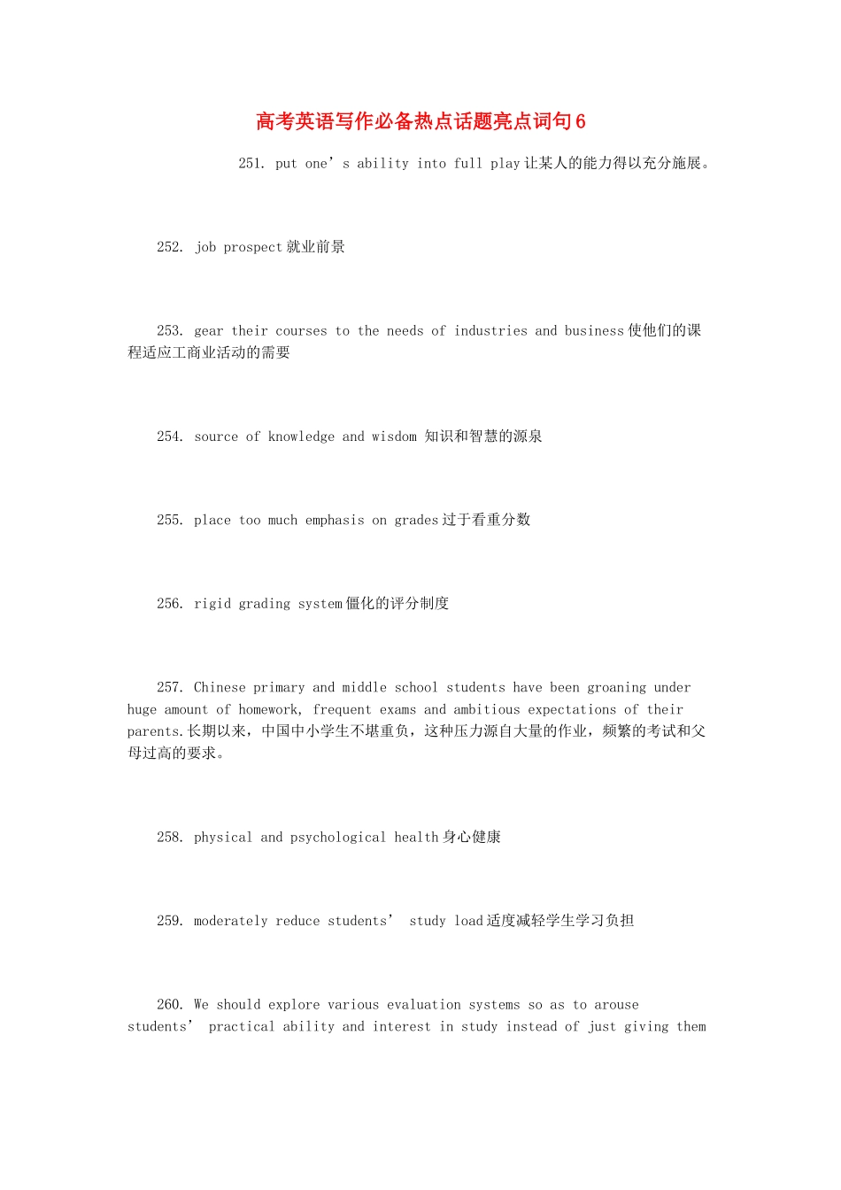 高考英语写作必备热点话题亮点词句6素材_第1页