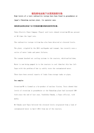 高考英语 考前突破阅读理解能力 国际时事要闻 福岛核电站地下水受到放射污染