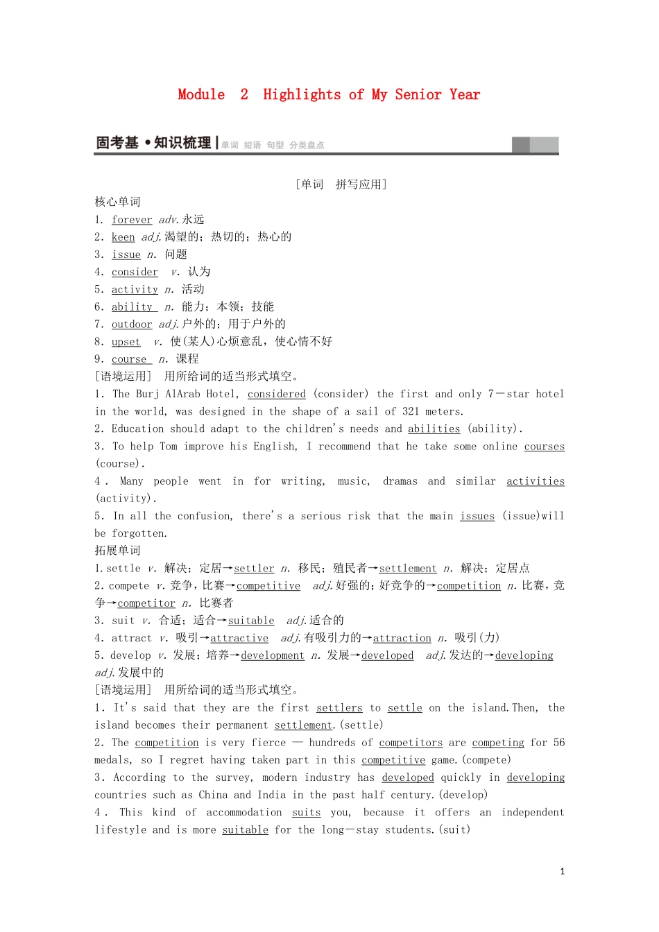 高考英语一轮复习 第1部分 Module 2 Highlights of My Senior Year教学案（含解析）外研版选修7-外研版高三选修7英语教学案_第1页