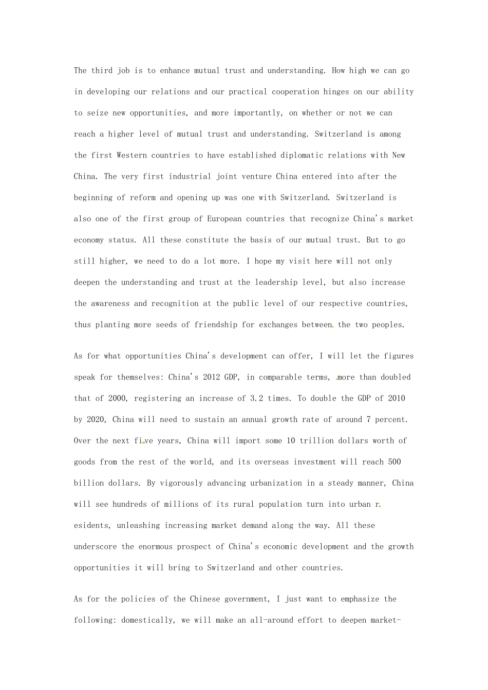 高考英语 考前突破阅读理解能力 国际时事要闻 李克强署名文章：为什么选择瑞士_第3页