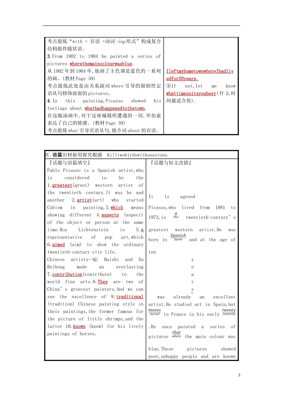 高考英语一轮复习 Module 4 Fine Arts Western Chinese and Pop预习案 外研版必修2-外研版高三必修2英语学案_第3页