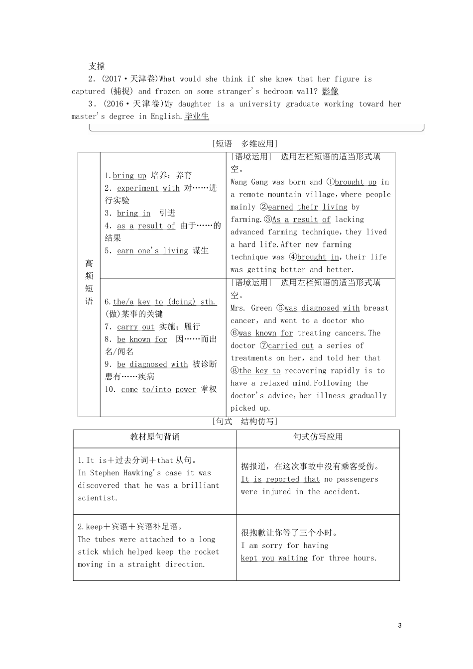 高考英语一轮复习 Module 4 Great Scientists学案 外研版必修4-外研版高三必修4英语学案_第3页