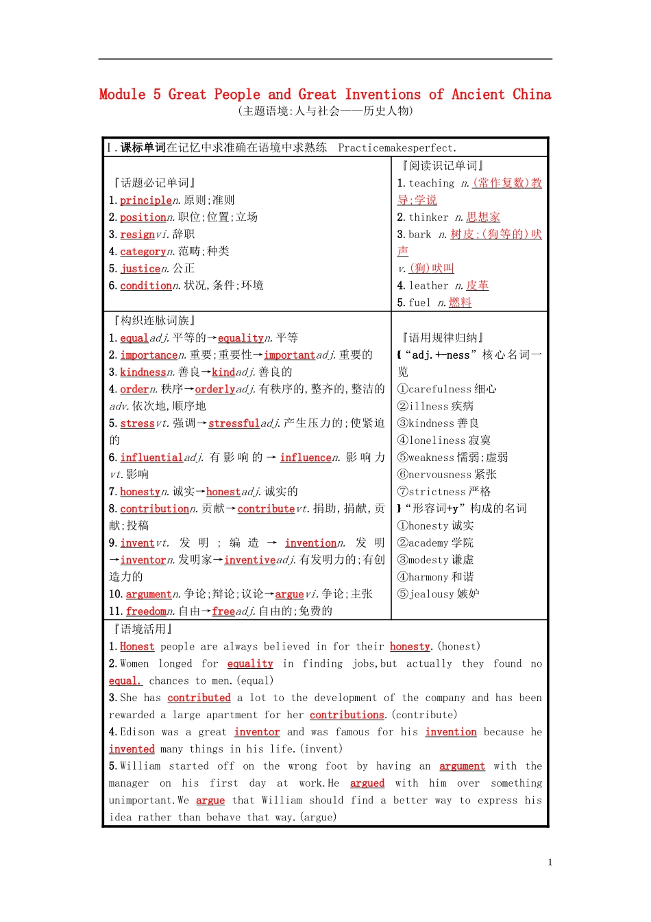 高考英语一轮复习 Module 5 Great People and Great Inventions of Ancient China预习案 外研版必修3-外研版高三必修3英语学案_第1页