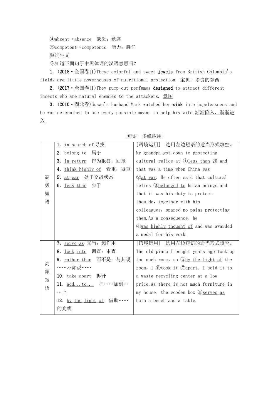 高考英语一轮复习 第1部分 Unit 1 Cultural relics教学案（含解析）新人教版必修2-新人教版高三必修2英语教学案_第3页