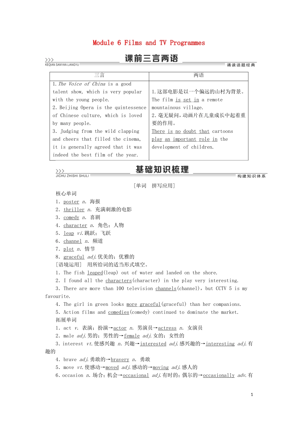 高考英语一轮复习 Module 6 Films and TV Programmes学案 外研版必修2-外研版高三必修2英语学案_第1页