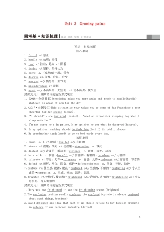 高考英语一轮复习 第1部分 Unit 2 Growing pains教学案（含解析）牛津译林版必修1-牛津版高三必修1英语教学案