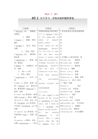 高考英语一轮复习 Unit 1 Art导学案 新人教版选修6-新人教版高三选修6英语学案