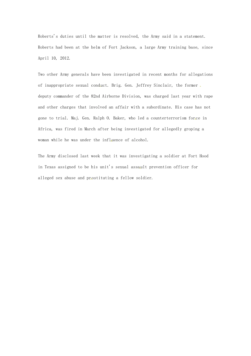 高考英语 考前突破阅读理解能力 社会生活 美陆军准将与情妇肢体冲突被停职素材_第2页